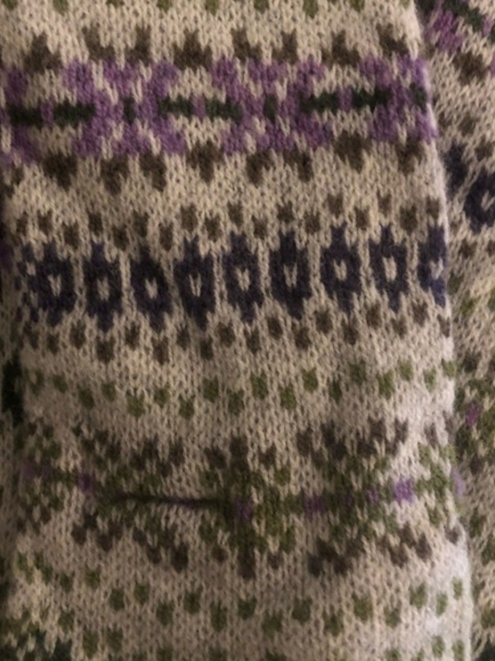 Hermione's Fair Isle Knit Scarf in Purple, Green & Gray Fair Isle Wool Scarf - Picture 6 of 7